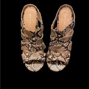 Very Volatile snake skin open toe heels